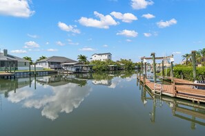 Tranquil canal with boat dock