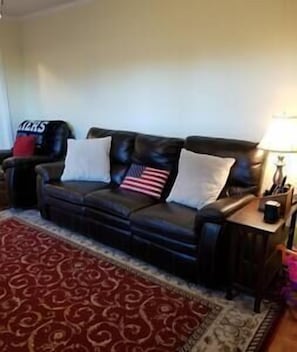 Comfortable leather recliner seating in living room