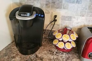 Keurig with coffee and tea