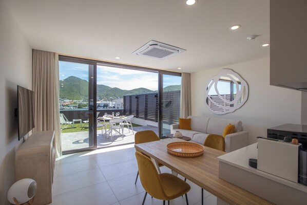 Living Area + View of the outside garden