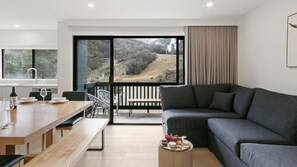 Kitchen, dining, living