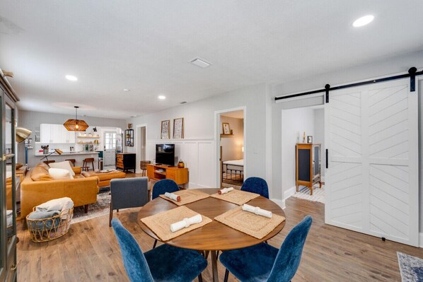 Bright and inviting dining space featuring a modern table