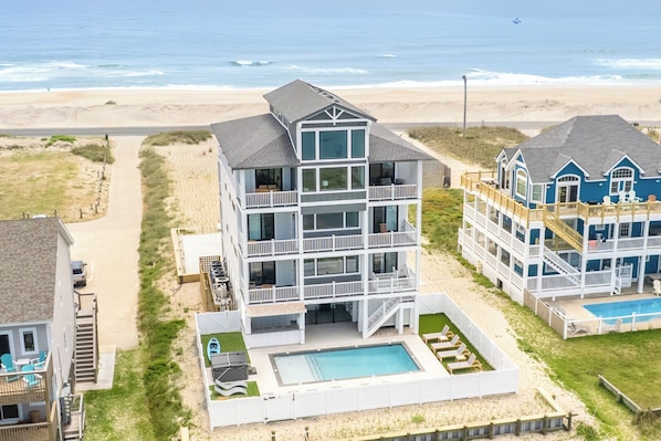 Aerial View of Four Seasons - Ocean View from the Front; Sound View from the Back