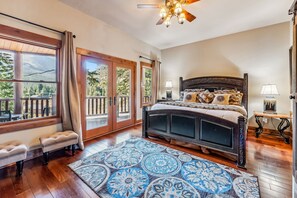 Bedroom 1: Master bedroom, king bed, 32” TV, access to private deck, en-suite bath, main floor