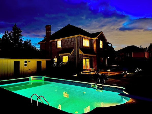 Backyard beautiful pool and house 
