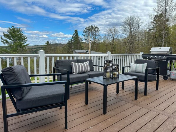 Patio furniture/grill for your private use on expansive deck overlooking lake!