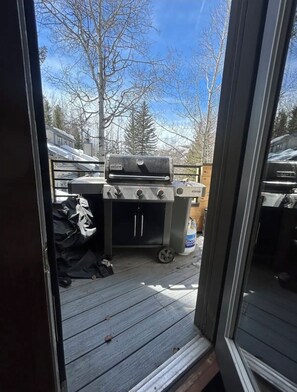 Gas grill on deck off kitchen