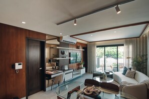 Inviting living room, seamlessly connected to a balcony
