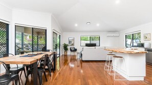 Open plan, kitchen, dining and living