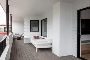 Front deck with Day bed and seating areas