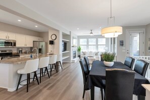 Great open floor plan. Kitchen, living room & dining room