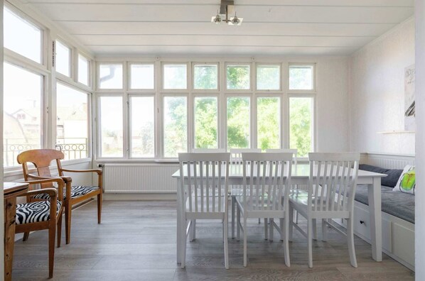 Bright but spacious  dining area with a beautiful view