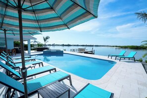 Spend your day in the pool or at the island beach just across from the house.