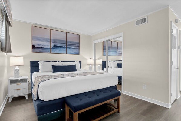 Tranquil, spacious bedroom with a luxurious king-size bed