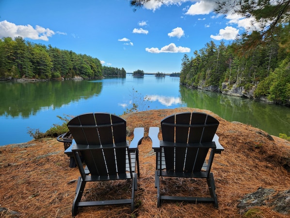 Sit in peace as you watch the bald eagles circle the bay