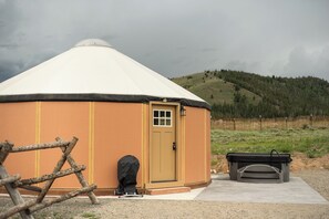 Orange Yurt Cabin Driveway