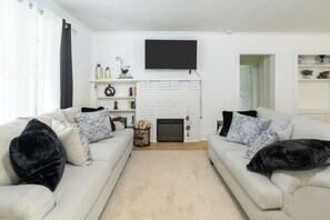 Smart tv for entertainment, books to enjoy a quiet read. 