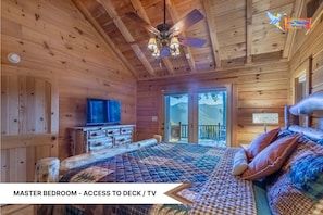 Main-Level King Bedroom w/ensuite full bathroom and access to upper deck