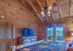 Main-Level King Bedroom w/ensuite full bathroom and access to upper deck