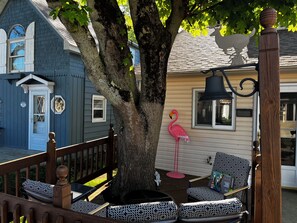 front porch w fire ring and seating area
