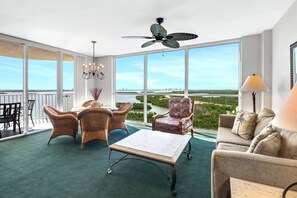 Step into this 12th floor Lovers Key Resort condo and be instantly "Wowed" by the view through the floor to ceiling window that highlight the space.