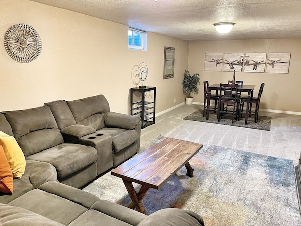 Living room and dining area