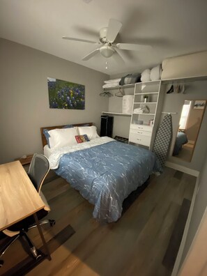 Comfy queen size bed and open closet space