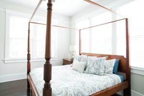 A bed for a King! Relax on the all latex mattress with fine linens and plush pillows for a good nights sleep.