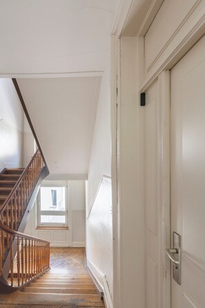 Spacious stairway. 

Apartment is located on the fourth floor (without elevator).