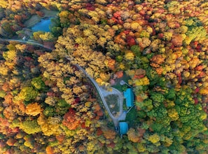 Here is the aerial view of where you will be within our 58-acre nature preserve, your immersive nature retreat getaway.