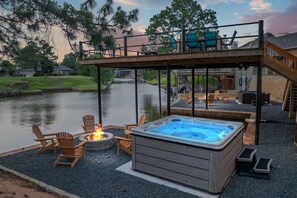 Deck with fire pit and hot tub
