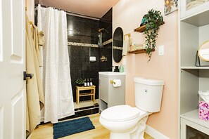 Enjoy a nice shower after a day of adventure is our fully stocked bathroom.