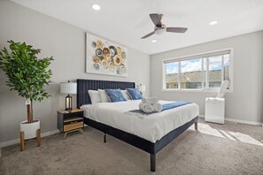 Enjoy A Peaceful Retreat In Our Stylish King Bedroom Featuring Modern Décor
