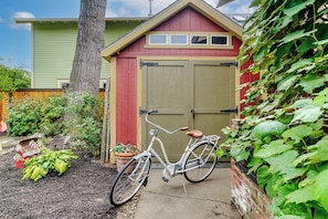 There are two bicycles, helmets, and bike locks in the shed. Go see Portland!