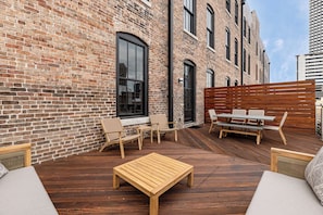 Ample dining and lounge seating with views.