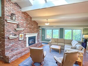 living room with gas fireplace