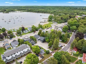 Aerial view of the cottage located in downtown Fish Creek