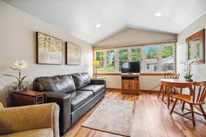 Main living space includes a pull-out couch