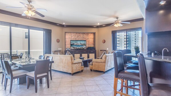 The spacious main living space.