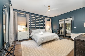 Indulge in the luxury of our large master suite, featuring a spacious layout with elegant decor, plush bedding, and a Peloton bike. This is the perfect place to unwind and get a restful nights sleep.
