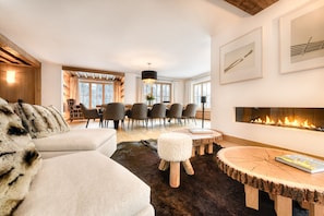 Large living area with fireplace
