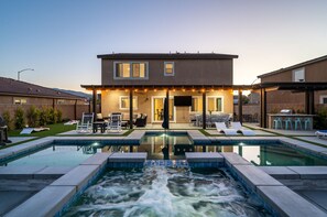 Backyard: newly renovated pool, spa, bbq grill, and fire pit built in 2024