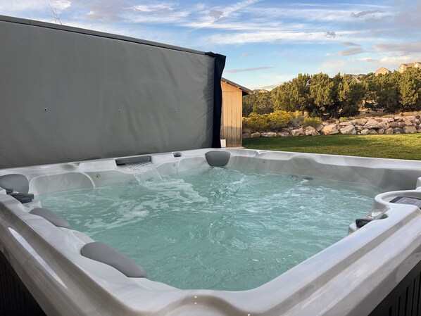 Unwind under the stars in our spacious 8–9 person hot tub—perfect after a day of exploring Southern Utah.