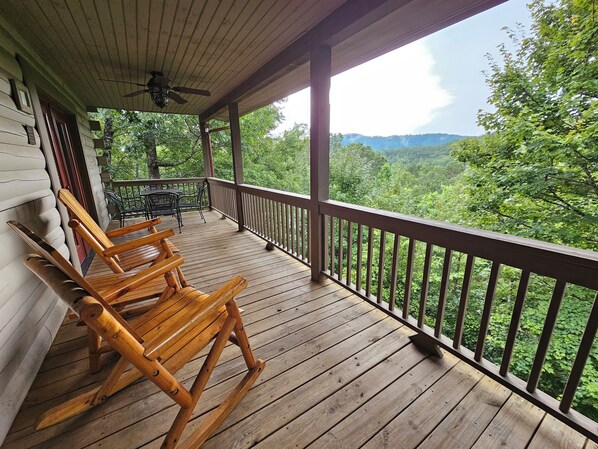 Relaxing view while sitting on patio chairs.