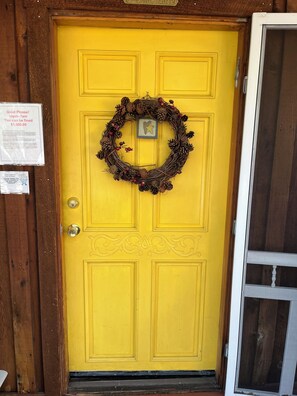 Yellow door entrance.