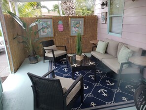 Enclosed private seating area.  