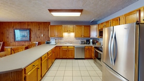 Indoors, Floor, Flooring, Kitchen, Refrigerator