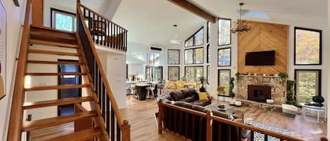 Indoors, Furniture, Living Room, Chair, Staircase
