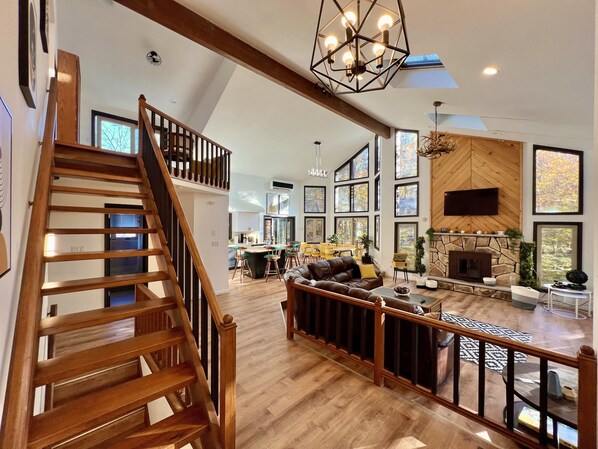 Indoors, Furniture, Living Room, Chair, Staircase