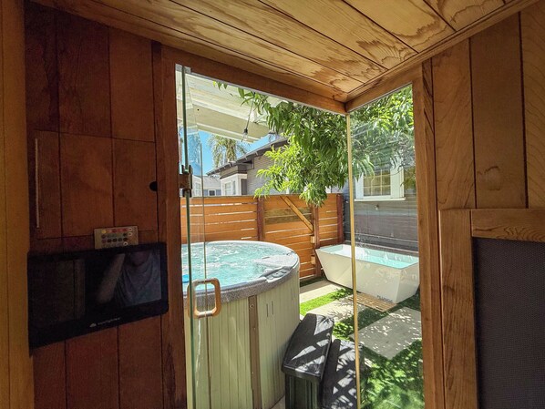 Welcome to our wellness oasis with infrared sauna, cold plunge, and hot tub.